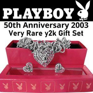 Playboy Bunny Jewelry Set Heart Bracelet Earrings